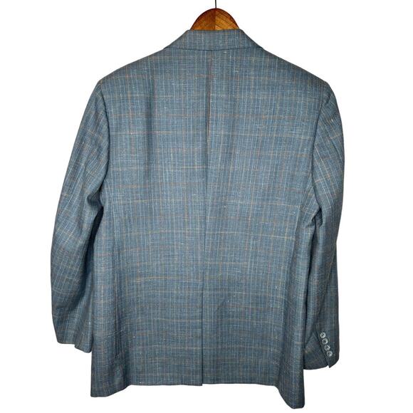 Hart Schaffner Marx Vintage Mens 38R Plaid 100% WOOL Blazer Jacket 2 Button Blue - Picture 2 of 8